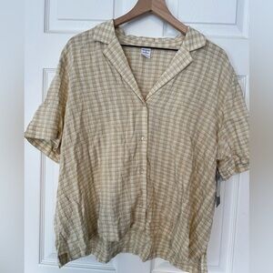 Melrose & Market yellow light weight Button Up short sleeve blouse NWT size XL